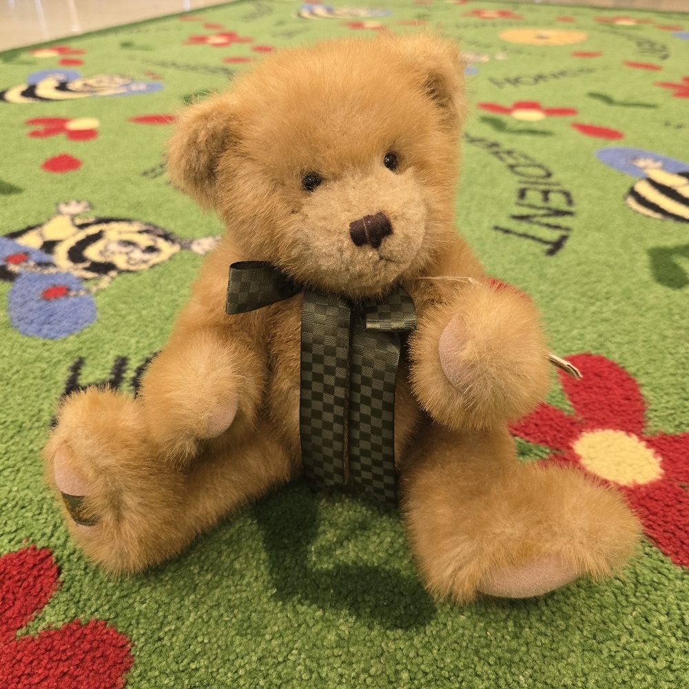 Boyds Bear Adorable Brown Teddy Bear with Checkered Bow Tie